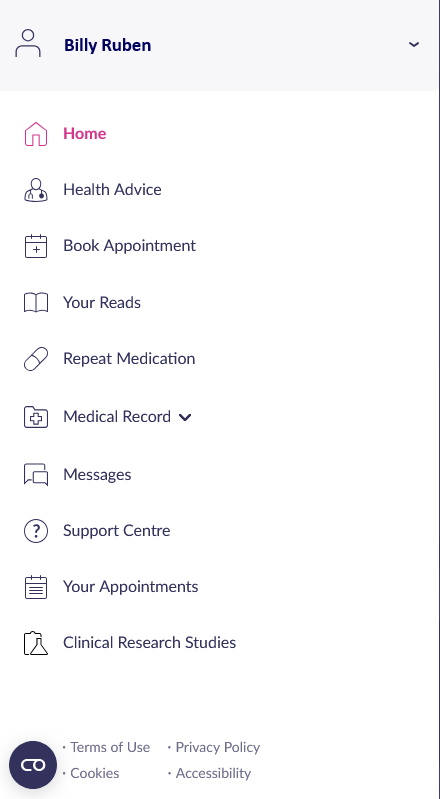 Patient Access Menu